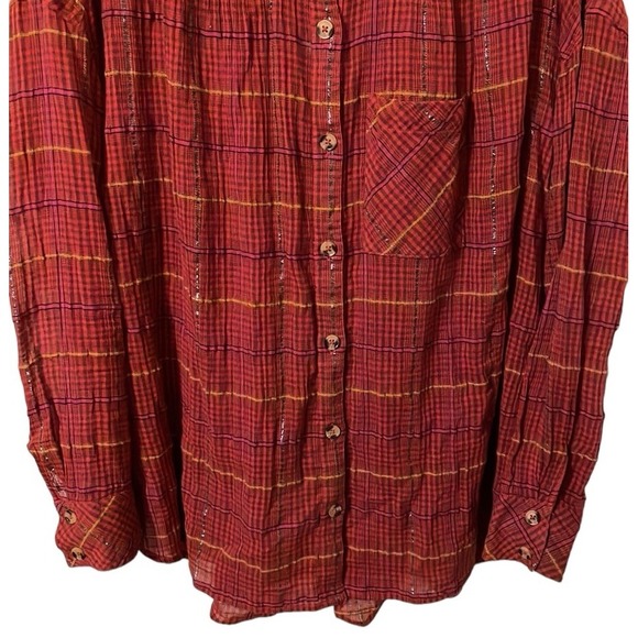 FREE PEOPLE | Women's Break My Stride Red Plaid Button Down Boxy Top Size XS - Picture 5 of 9
